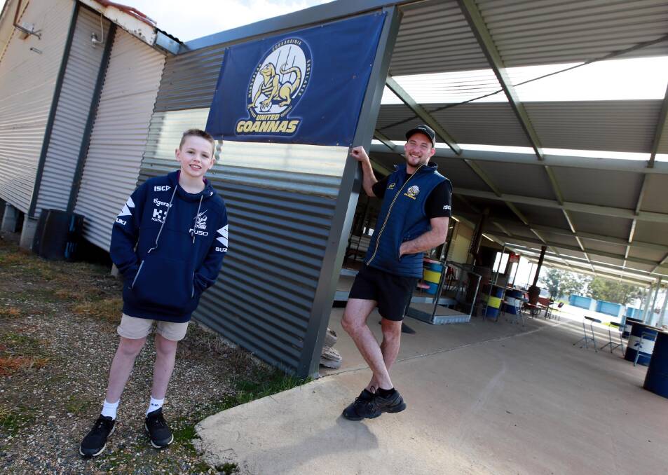 LEADING FROM THE FRONT: New Mangoplah-Cookardinia United-Eastlakes president Jesse Cunningham at Mangoplah Sportsground with 12-year-old Ned Jones. Picture: Les Smith