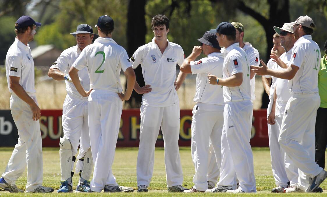 NOTABLE OMISSION: Temora celebrate a wicket against Wagga in an O'Farrell Cup game in 2017. Temora is one of several smaller associations that have decided not to enter the O'Farrell Cup. Picture: Les Smith