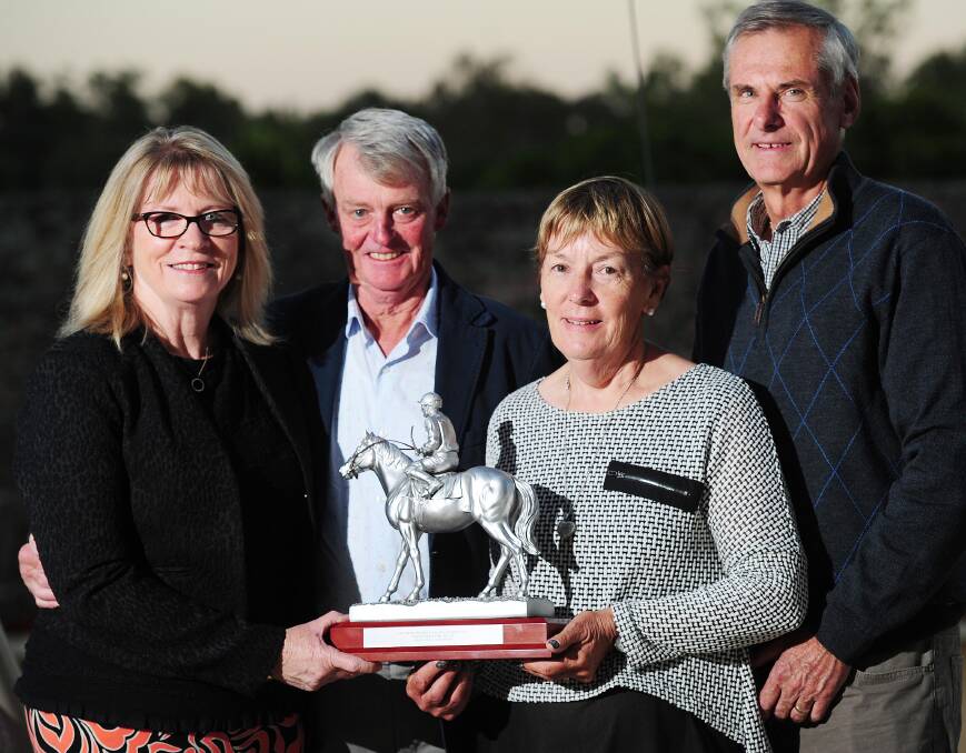 Some of the connections of Challenge Accepted, Maureen and Geoff Duryea and Sandra Corcoran and Bruce Corcoran, with his SDRA 3YO of the Year award back in 2016.
