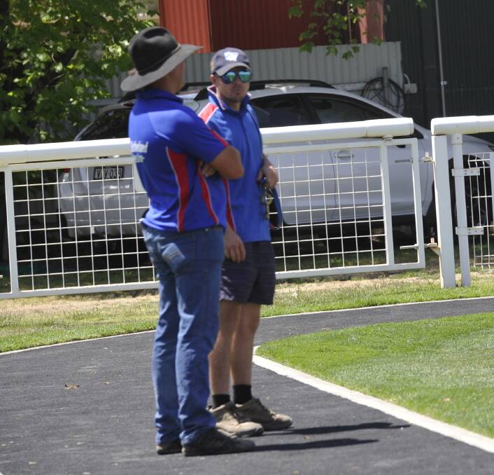 Wagga trainer Trevor Sutherland, pictured with Matt Harrington on Tuesday, enjoyed a winning double. Picture: Matt Malone