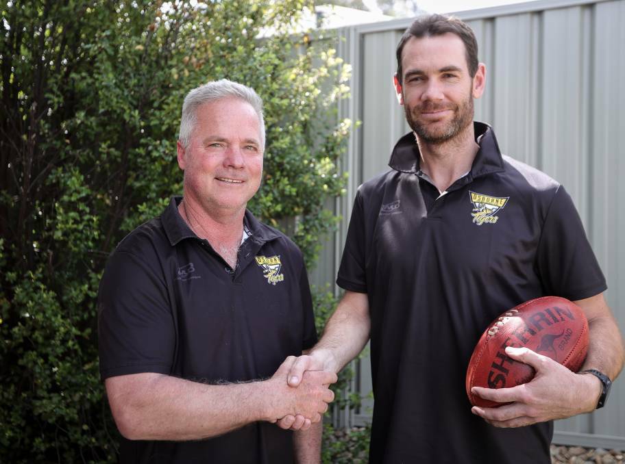 Osborne president Jason Webster with new coach Myles Aalbers. Picture by James Wiltshire