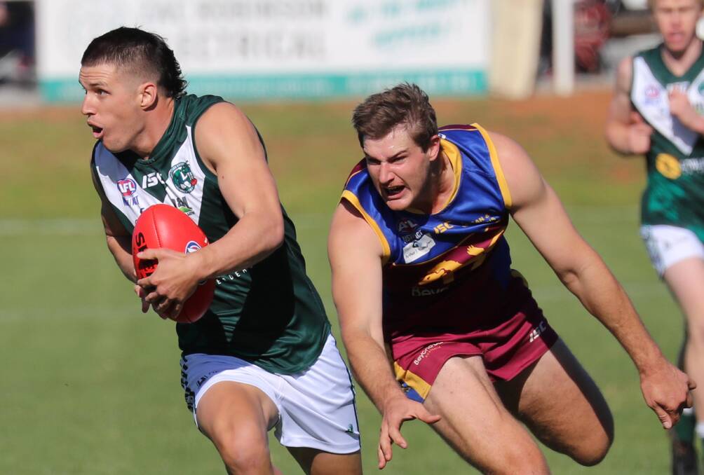 SENSATIONAL START: Coolamon recruit Jake Barrett gets away from Ganmain-Grong Grong-Matong in Sunday's Riverina League clash at Kindra Park. Picture: Les Smith
