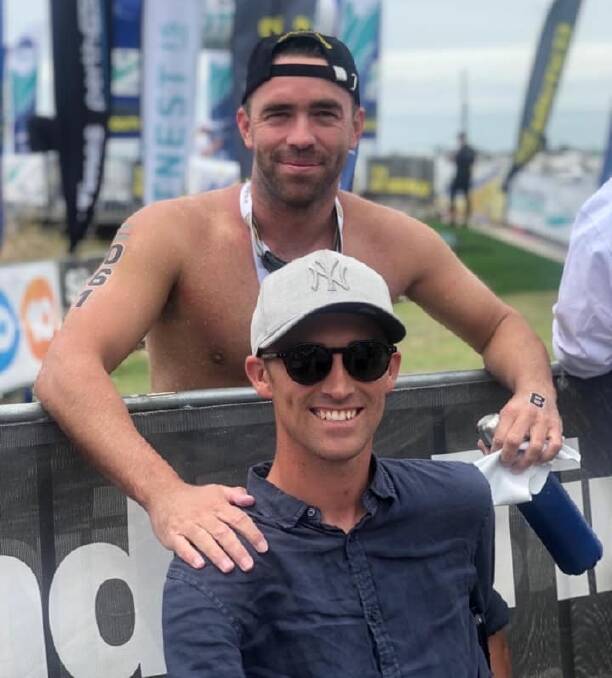 INSPIRATION: Wagga's Ryan Robertson with his best mate Tye Angland after completing the Rottnest Channel Swim in Perth on the weekend.