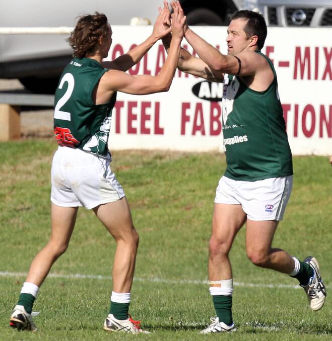 BIG SIGNING: Chris Ladhams (right), pictured in action for Coolamon in 2015, has signed with East Wagga-Kooringal. Picture: Les Smith