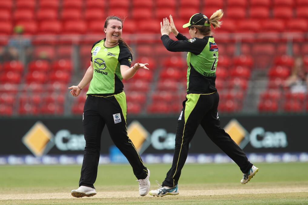GOING PLACES: Rachel Trenaman celebrates a wicket in her WBBL debut for Sydney Thunder earlier this month. She will continue to star in 2019.