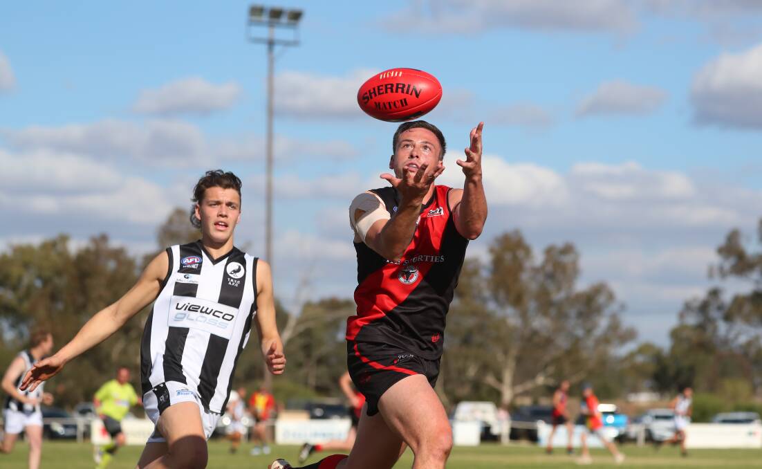 NEW MAN: Chris O'Donnell takes a mark for Marrar during Saturday's ANZAC Challenge at Langtry Oval. O'Donnell has been among the Bombers' better players throughout the opening three rounds. Picture: Emma Hillier