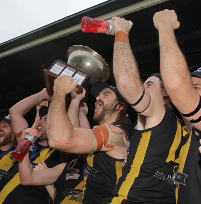 THE ULTIMATE: Shaun Campbell lifts the premiership cup after Wagga Tigers grand final victory in 2016.