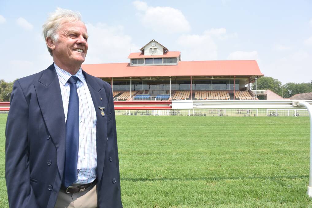 FINAL CALL: Long-time course broadcaster Allan Hull prepares for his final race meeting at Murrumbidgee Turf Club on Sunday. Picture: Matt Malone