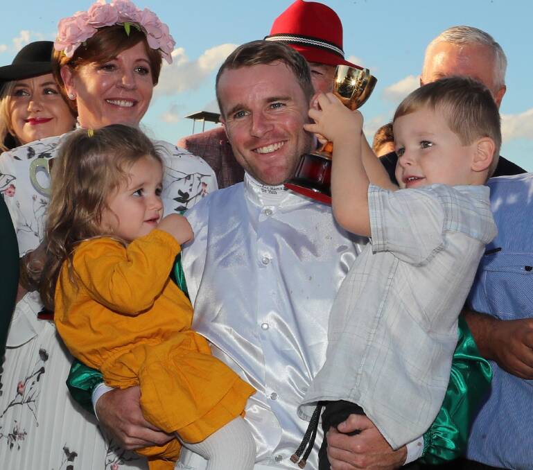 RULED OUT: Tommy Berry, pictured after winning last year's Wagga Gold Cup, will be unable to ride at this year's carnival. Picture: Les Smith