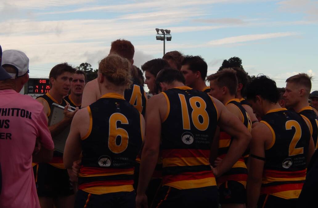 Leeton-Whitton coach Tom Groves addresses his players. Picture: Bree Watts