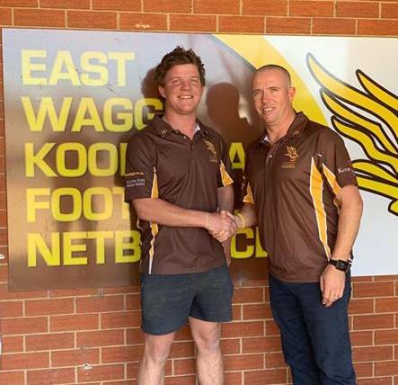 REPORTED: East Wagga-Kooringal's Dan McCarthy with coach Matt Hard. McCarthy was reported for a dangerous tackle in Saturday's win over Northern Jets.