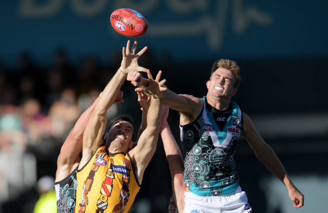 FUTURE SECURED: Wagga footballer Dougal Howard 
in action for Port Adelaide this season. Picture: AAP