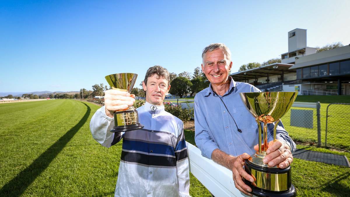 Mathew Cahill and Ron Stubbs after winning the Albury Gold Cup. Picture: The Border Mail