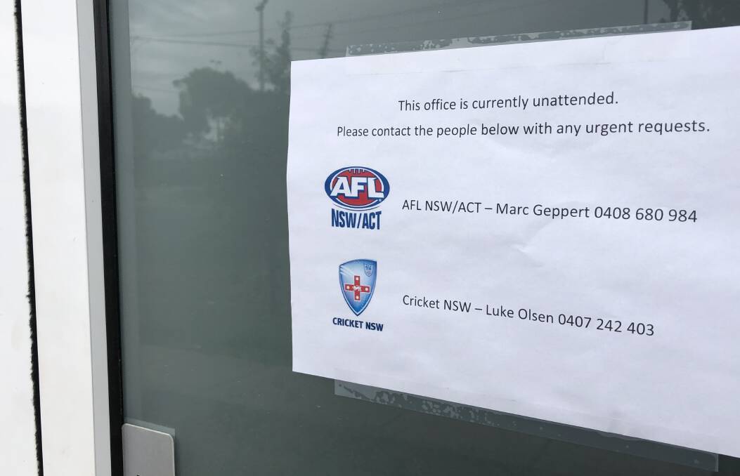 The notice on the front door of the AFL NSW-ACT office in Wagga on Tuesday.