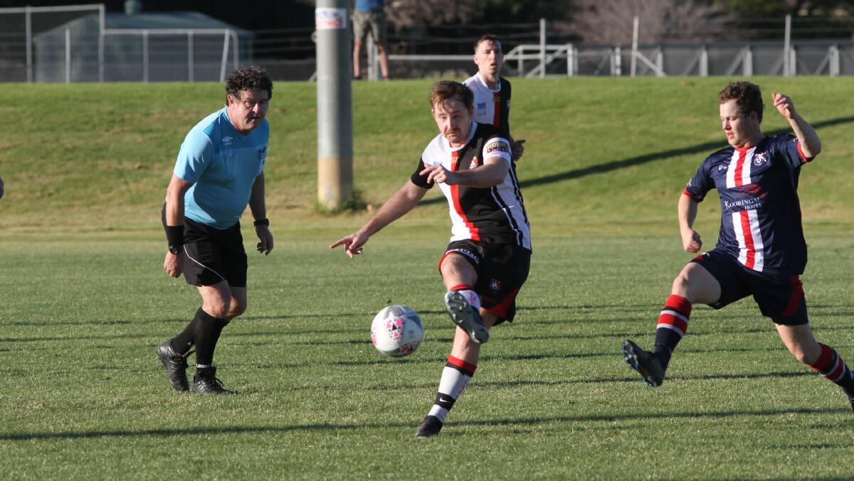 Conor Edenden in action for Leeton United on Sunday. Picture: Talia Pattison