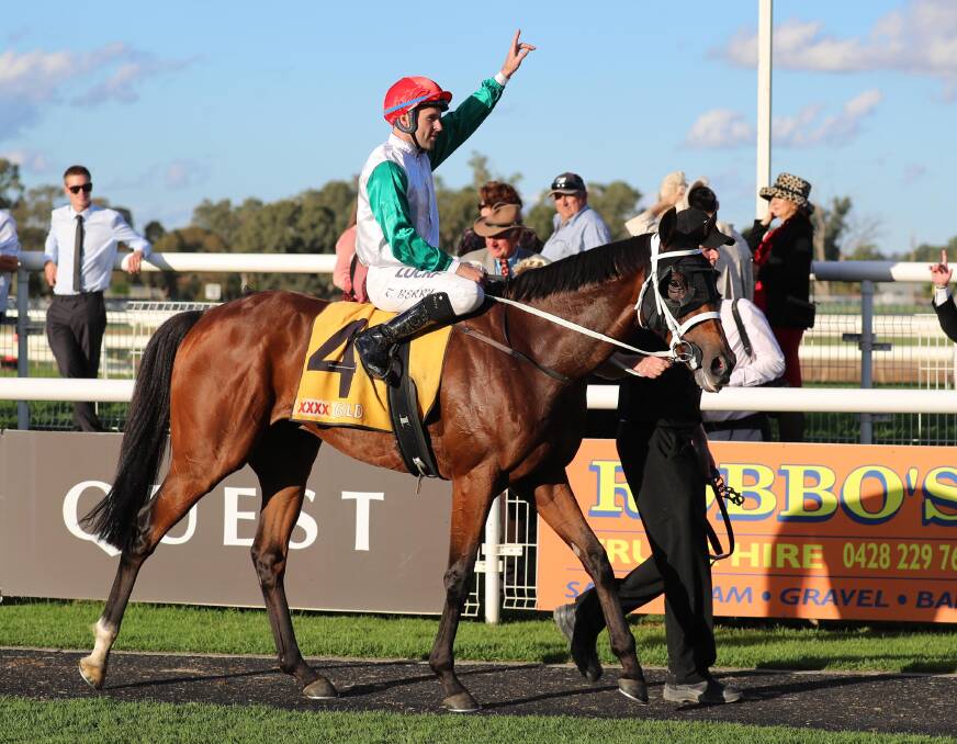GREAT MEMORIES: Tommy Berry celebrates aboard Abdon after winning last year's Wagga Gold Cup. Picture: Les Smith