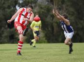 BIG RETURN: Charles Sturt University ruckman Andrew Dickins was best-on-ground in the win over Temora at Peter Hastie Oval on Saturday. Picture: Les Smith