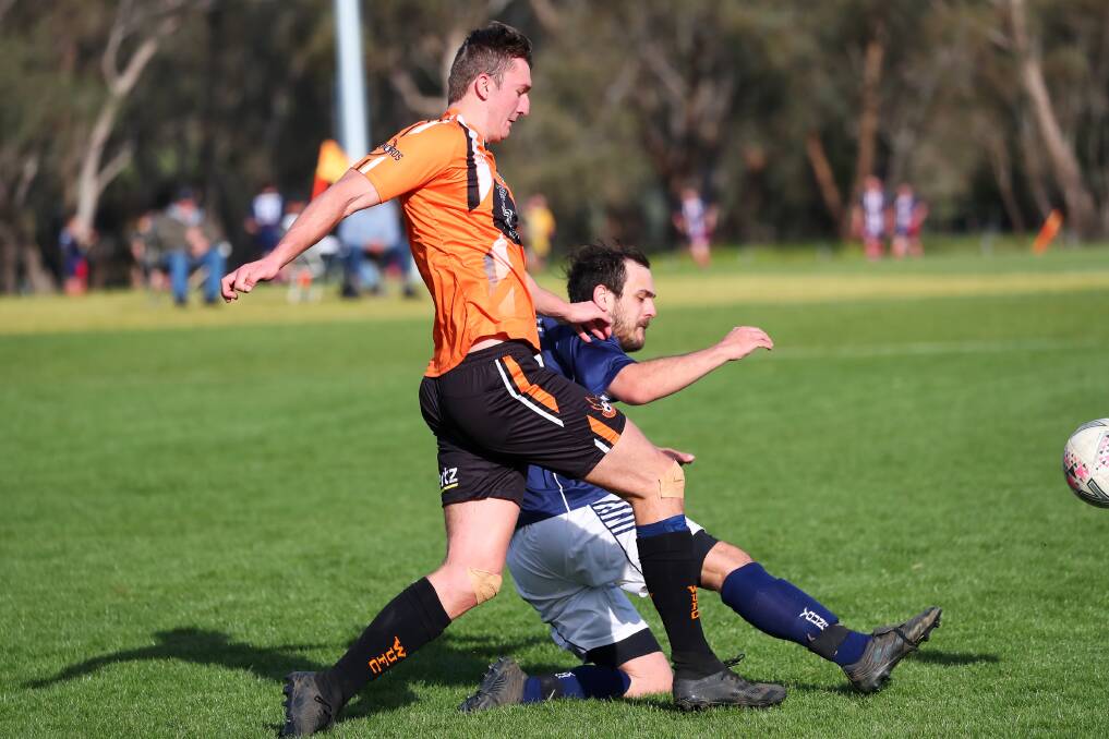 Matthew Crawford in action for Wagga United last Sunday in the 2-2 draw with Young. Picture: Emma Hillier