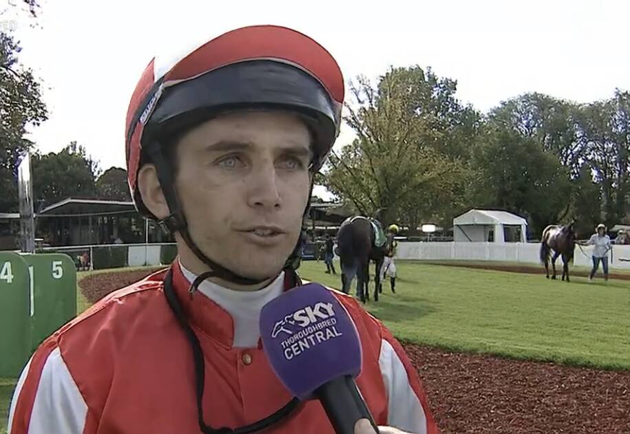 DAY OUT: Jake Duffy talks with Sky Racing after his win on Sinamay at Albury on Thursday.
