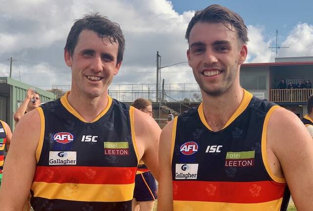 BACK TOGETHER: Tom and Lucas Meline after playing in Leeton-Whitton's intra-club trial game last Saturday. Picture: Kerrie Ross