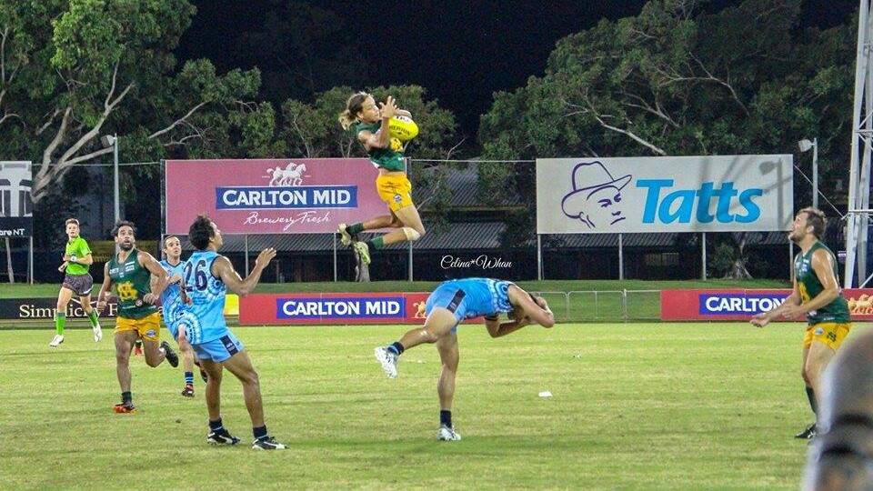 A 16-year-old Brayden Rioli takes a huge grab for St Marys back in 2018. Picture by Celina Whan