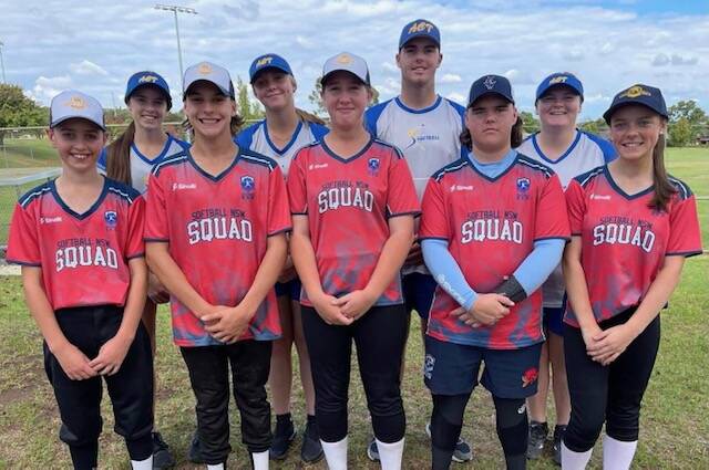 READY TO GO: Wagga softballers that will compete in Softball Australia national tournaments in the next month. Back row is Alex Maiden, Makaide Gale, Todd Maiden and Anneka Piercy; front row; Eddie Gooden, Luke Anderson, Harleigh Lang, Braith Warren and Ava Weir.