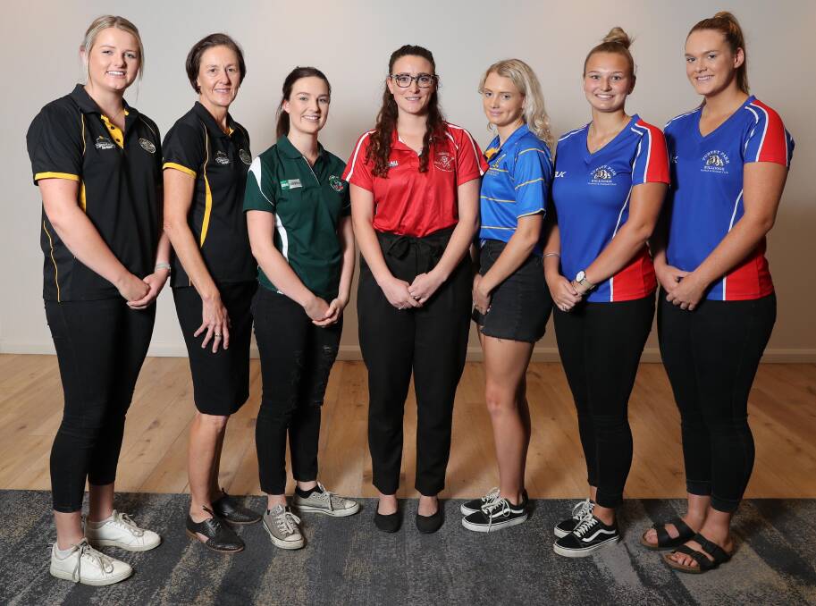NEW START: Olivia Tilyard, Julie Cornell, Keely Stephenson, Jemima Norbury, Mikaela Cole, Maddie McIntyre and Hannah Finemore at the AFL Riverina season launch. Picture: Les Smith