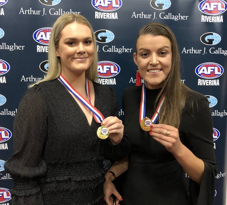 WINNERS: Collingullie-GP's Hannah Finemore and Coolamon's Sarah Hooper show off their A grade netball best and fairest medals at Narrandera on Tuesday night. 