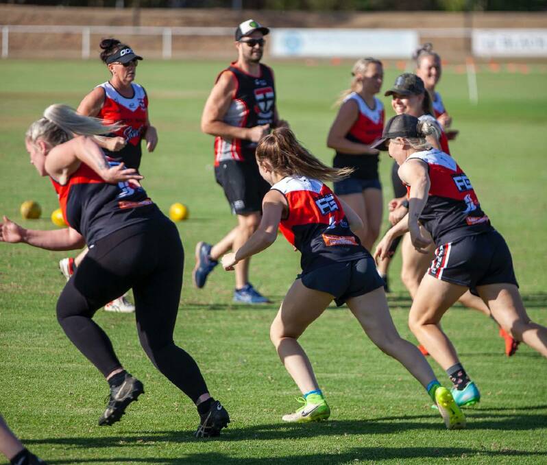 READY TO GO: North Wagga's women's team are put through their paces at training in preparation for their debut season in the Southern NSW AFL competition. Picture: AFL Riverina