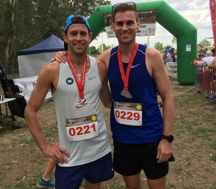 FAMILY QUINELLA: Wagga brothers Jared and Justin Kahlefeldt after finishing first and second at the Wangaratta Marathon on Sunday.