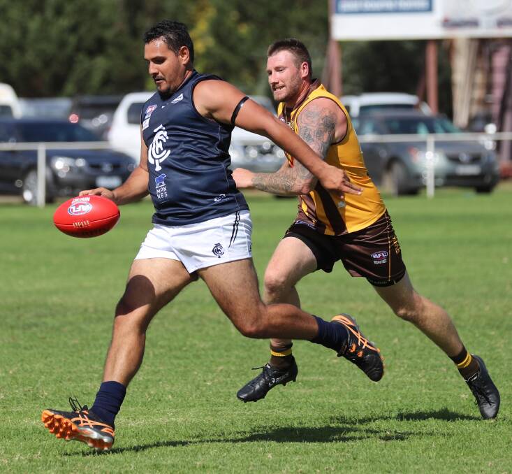 TALENT: Dwayne Weetra in action for Coleambally in the 2019 Farrer League season. Weetra will play at Lockhart this year. Picture: Les Smith