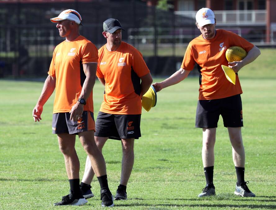 Brad Aiken (left) at Giants Academy training last week. Picture: Les Smith