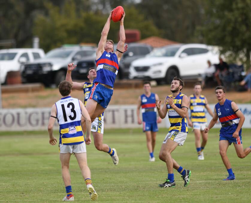 Nathan Byrne takes a strong mark for Turvey Park against MCUE last Saturday at Maher Oval. 