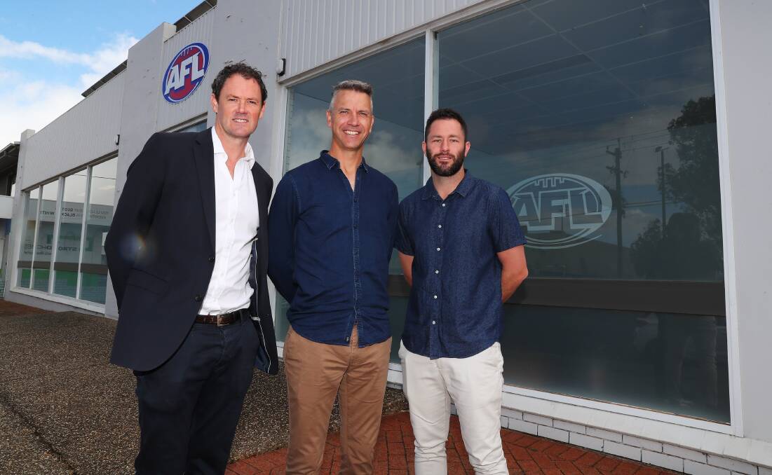 CHANGING TIMES: Outgoing AFL NSW-ACT staff members Sam Graham and Steve Mahar with new AFL Southern NSW regional manager Marc Geppert.