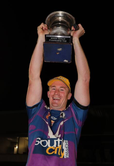 Nick Skinner lifts the Group Nine trophy aloft back in 2017. Picture: Les Smith