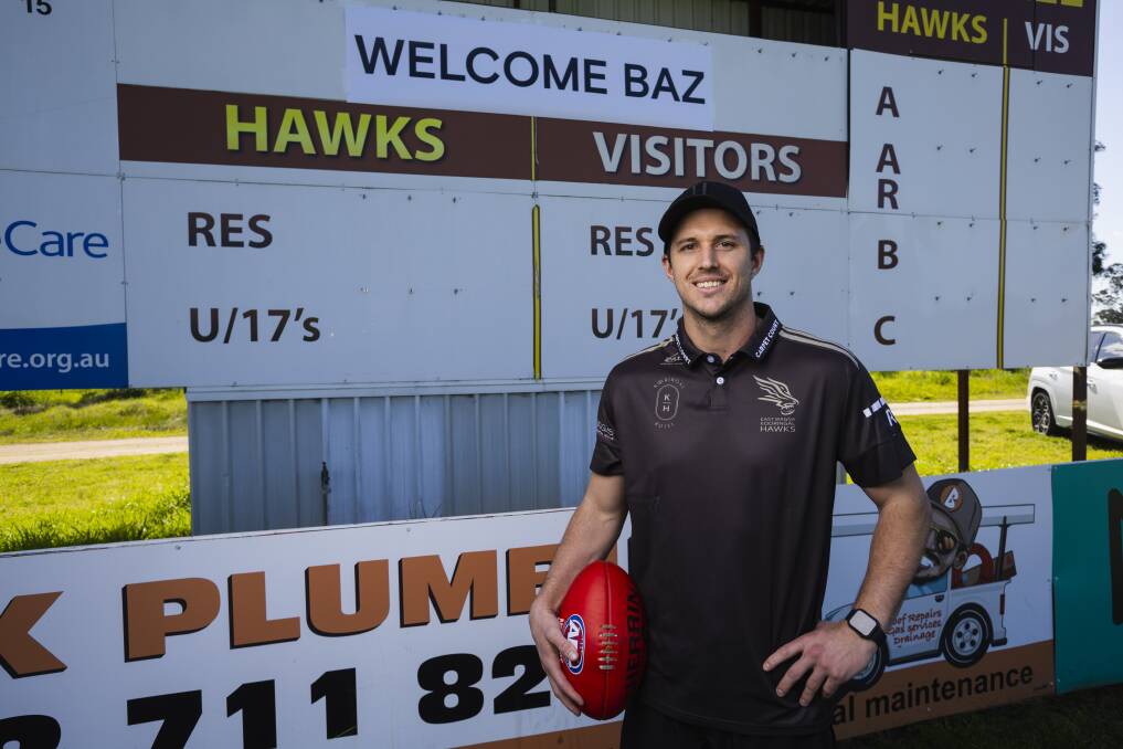 New East Wagga-Kooringal coach Jake Barrett is welcomed to the Hawks at Gumly Oval on Friday. Picture by Ash Smith