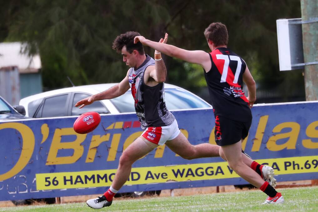 NEW START: John Buchanan in action for Collingullie-Glenfield Park in a trial game against Marrar. Buchanan has been named at full-forward for the Demons on Saturday. Picture: Emma Hillier