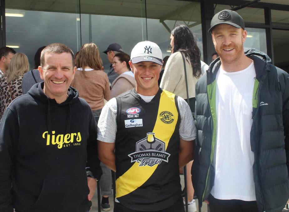 WELCOME ABOARD: Wagga Tigers president Paul Lucas (left) and coach Murray Stephenson (right) with recruit Ben Gould. Picture: Wagga Tigers
