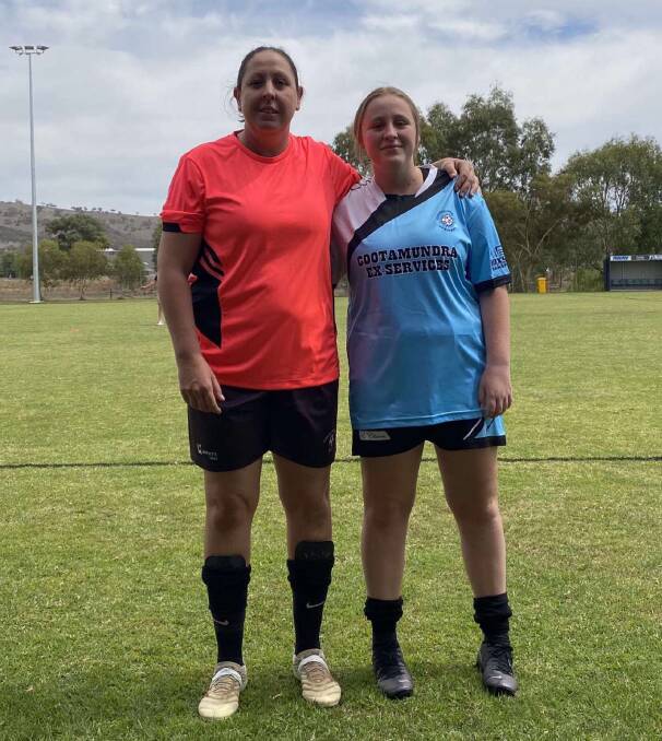 FAMILY AFFAIR: Cootamundra goalkeeper Annette Parkinson with daughter Heidi ahead of a game this season. Annette will play her 400th game on Sunday.