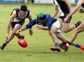 HUNTING THE FOOTY: North Wagga's Kane Flack and Barellan's Dean Schmetzer fight for the footy when the two teams met earlier in the year.