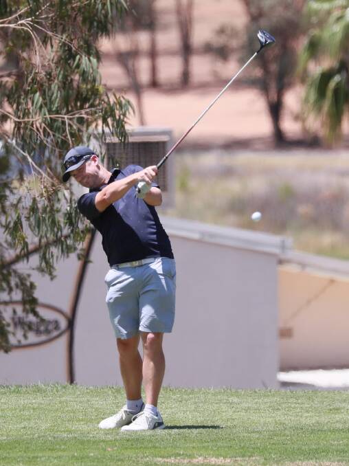 Luke Chisholm fires off a tee shot at Wagga Country Club on Sunday. Picture: Les Smith