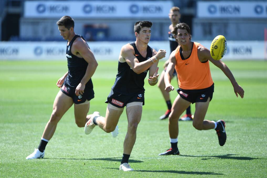 FIT AND FIRING: Collingullie's Matt Kennedy in action at Carlton training last week at Ikon Park. Picture: AAP