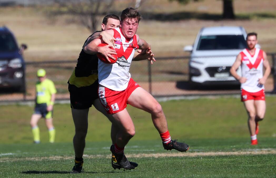 Jack Rowston in action for Griffith in the qualifying final win over Wagga Tigers.