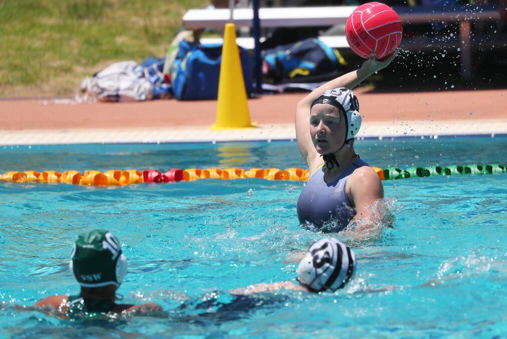 ON THE ATTACK: Riverina's Lillian Eggleton in action during the NSW CHSSA girls water polo championships at Oasis Regional Aquatic Centre this week. Picture: Emma Hillier