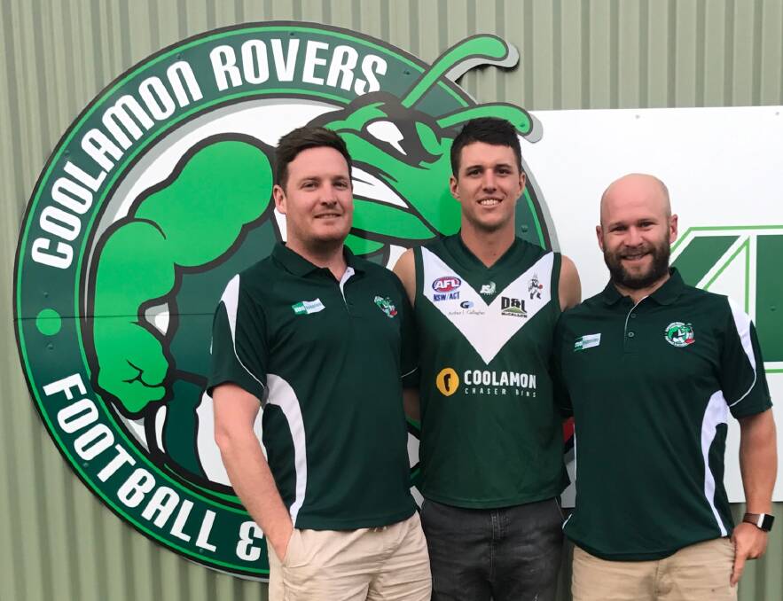LEADERSHIP: Coolamon's new coaching team for next Riverina League season, led by coaching coordinator Mitch Robinson and co-coaches Jake Barrett and Jamie Maddox.