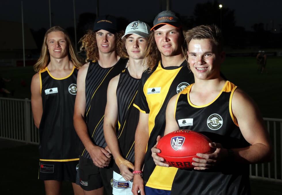 FRESH FACES: Riley Green, Harry Bennett, Xavier Lyons, Mitch Castles, Jeff Mannell will play their first senior games for Wagga Tigers on Saturday. Picture: Les Smith