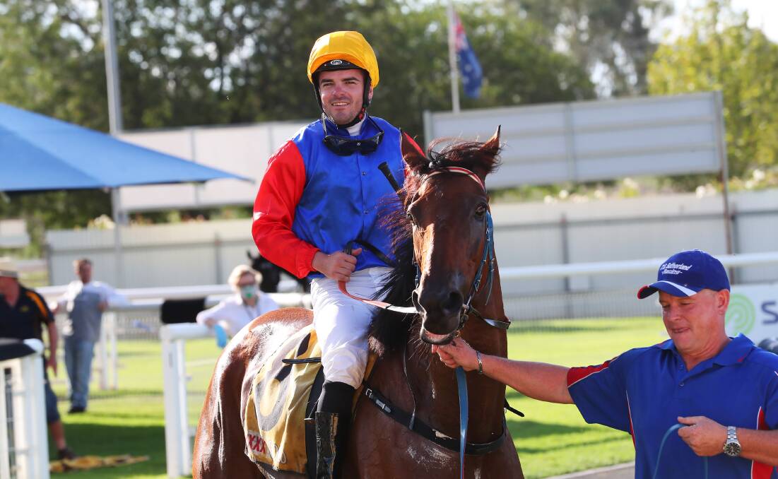 Shaun Guymer returns with a smile after guiding Azaryah to victory in the MTC Country Cup at Wagga on Monday.