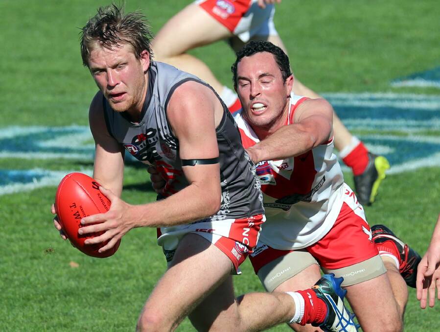 HOME: Matt Klemke in action for Collingullie-Glenfield Park in last year's Riverina League grand final win. Klemke has returned home after injury ruined his stint at Canberra Demons.