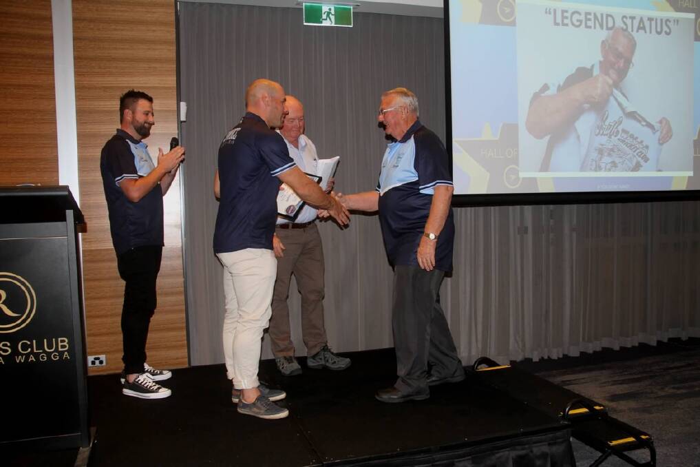 LEGEND: Max Knight is awarded 'Legend Status' at South Wagga's centenary celebrations on Saturday at The Rules Club. Picture: Jennifer Nicholson 