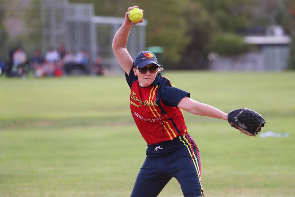 NEW SEASON: Turvey Park pitcher Jade Olsen lets rip during last year's Wagga Softball A grade grand final. Picture: Emma Hillier